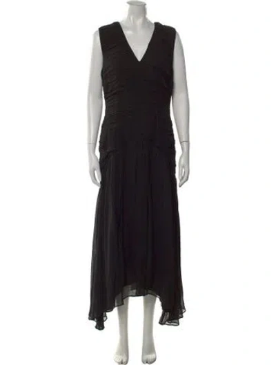 Pre-owned Reiss V-neck Long Dress In Black