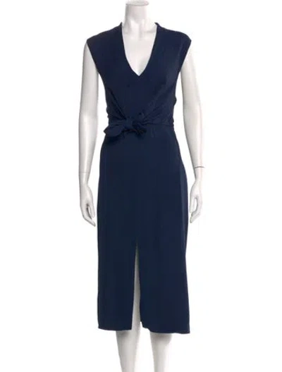 Pre-owned Reiss V-neck Long Dress In Blue