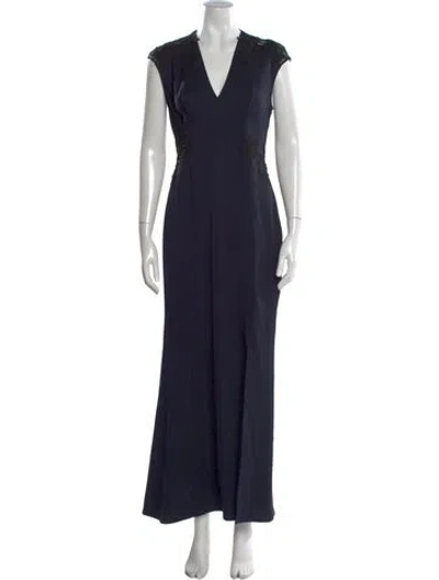 Pre-owned Reiss V-neck Long Dress In Blue