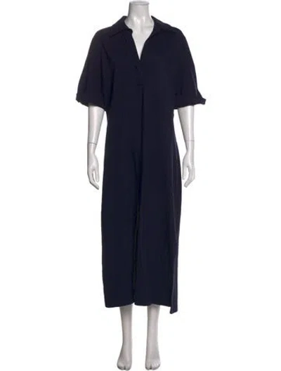 Pre-owned Reiss V-neck Long Dress In Blue