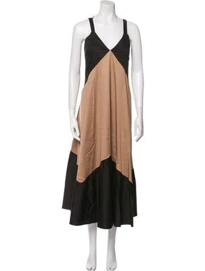 Pre-owned Reiss V-neck Long Dress In Brown
