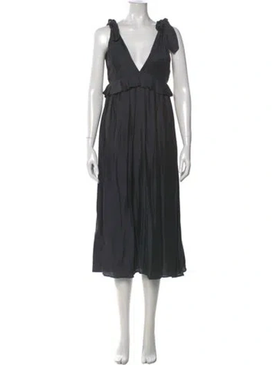Pre-owned Reiss V-neck Long Dress In Gray