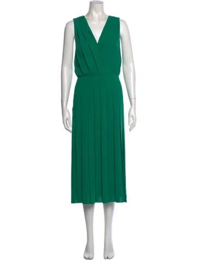 Pre-owned Reiss V-neck Long Dress In Green