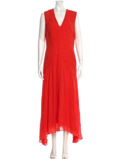 Pre-owned Reiss V-neck Long Dress In Orange