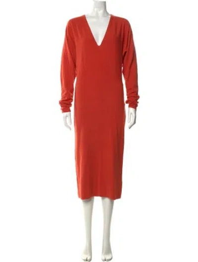 Pre-owned Reiss V-neck Long Dress In Orange