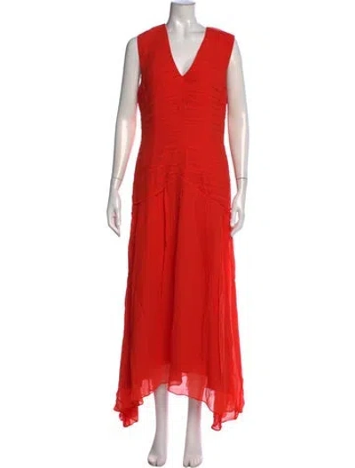 Pre-owned Reiss V-neck Long Dress In Orange