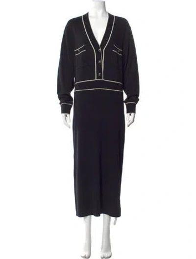 Pre-owned Reiss V-neck Long Dress W/ Tags In Black