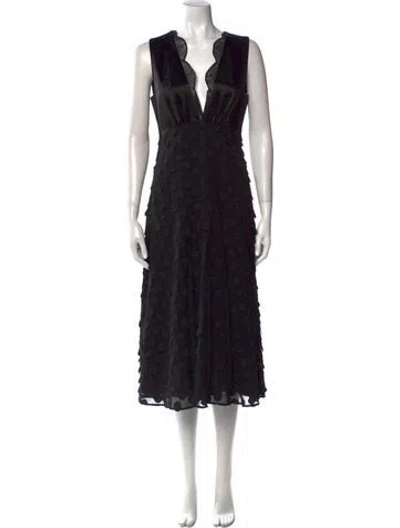 Pre-owned Reiss V-neck Midi Length Dress In Black