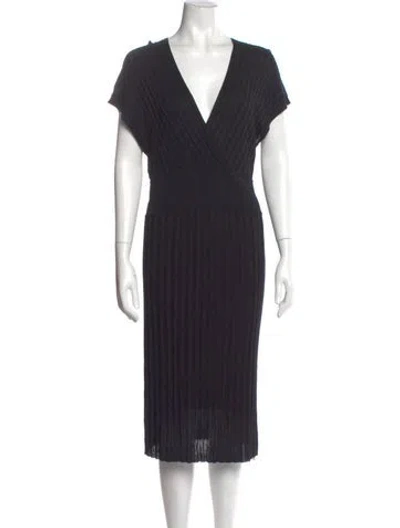 Pre-owned Reiss V-neck Midi Length Dress In Black