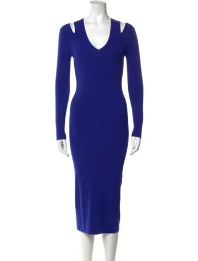 Pre-owned Reiss V-neck Midi Length Dress In Blue