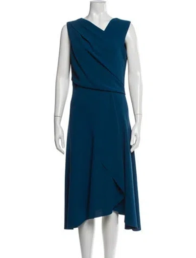Pre-owned Reiss V-neck Midi Length Dress In Blue