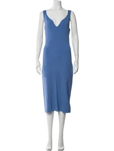 Pre-owned Reiss V-neck Midi Length Dress In Blue