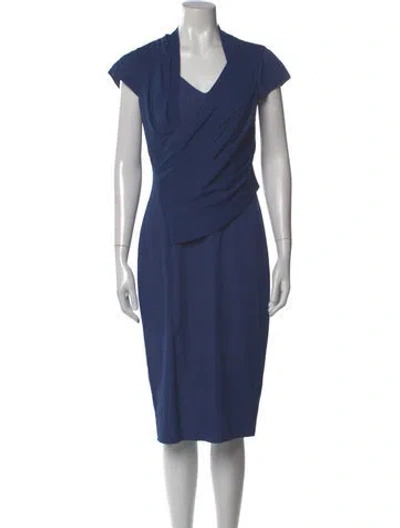 Pre-owned Reiss V-neck Midi Length Dress In Blue