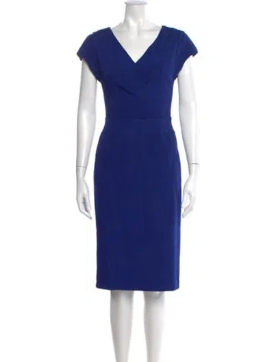Pre-owned Reiss V-neck Midi Length Dress In Blue