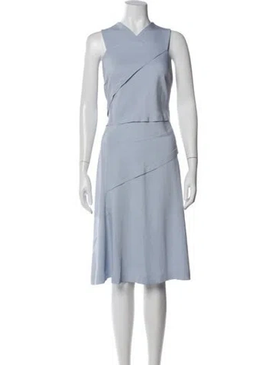Pre-owned Reiss V-neck Midi Length Dress In Blue