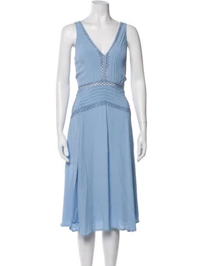 Pre-owned Reiss V-neck Midi Length Dress In Blue
