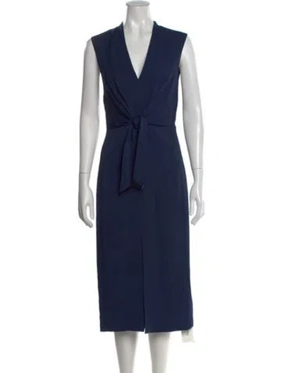 Pre-owned Reiss V-neck Midi Length Dress In Blue