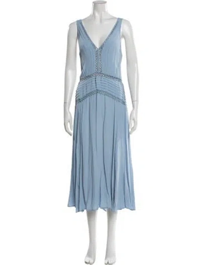 Pre-owned Reiss V-neck Midi Length Dress In Blue