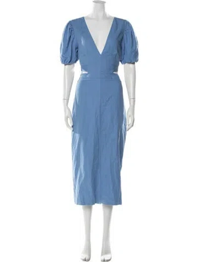 Pre-owned Reiss V-neck Midi Length Dress In Blue