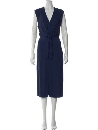 Pre-owned Reiss V-neck Midi Length Dress In Blue