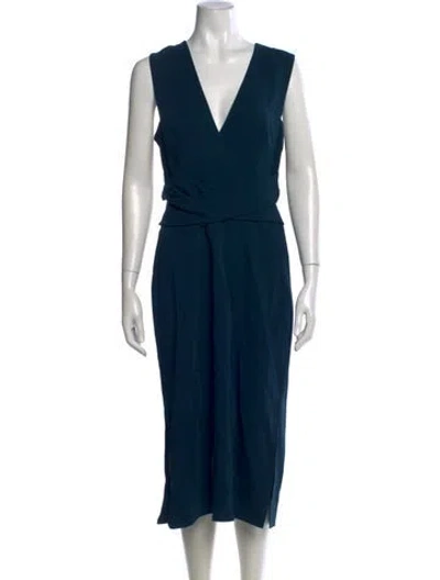 Pre-owned Reiss V-neck Midi Length Dress In Blue