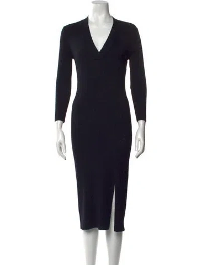 Pre-owned Reiss V-neck Midi Length Dress In Blue