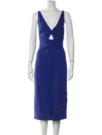 Pre-owned Reiss V-neck Midi Length Dress In Blue