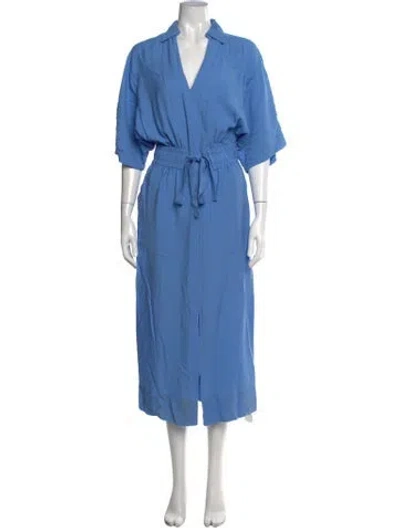 Pre-owned Reiss V-neck Midi Length Dress In Blue