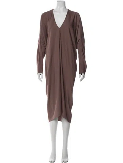 Pre-owned Reiss V-neck Midi Length Dress In Brown