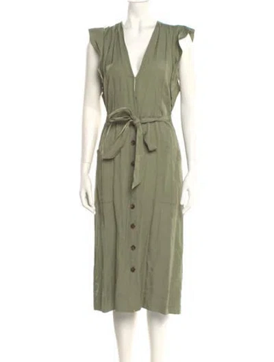 Pre-owned Reiss V-neck Midi Length Dress In Green