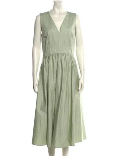 Pre-owned Reiss V-neck Midi Length Dress In Green