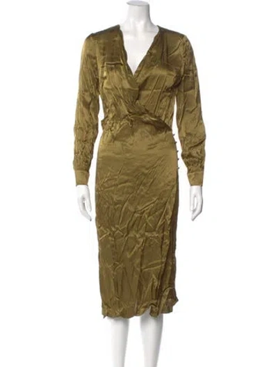 Pre-owned Reiss V-neck Midi Length Dress In Green