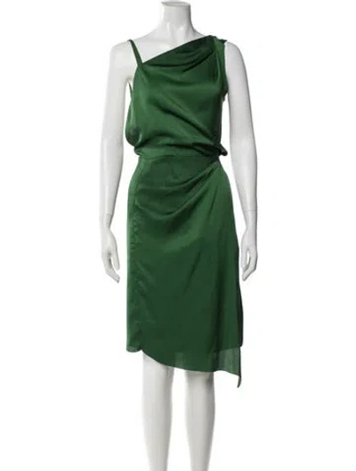 Pre-owned Reiss V-neck Midi Length Dress In Green