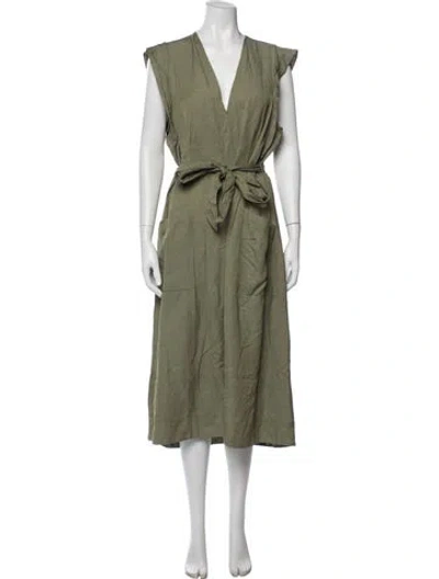 Pre-owned Reiss V-neck Midi Length Dress In Green