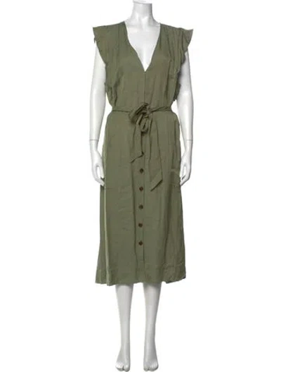 Pre-owned Reiss V-neck Midi Length Dress In Green