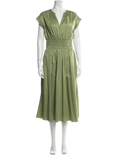 Pre-owned Reiss V-neck Midi Length Dress In Green