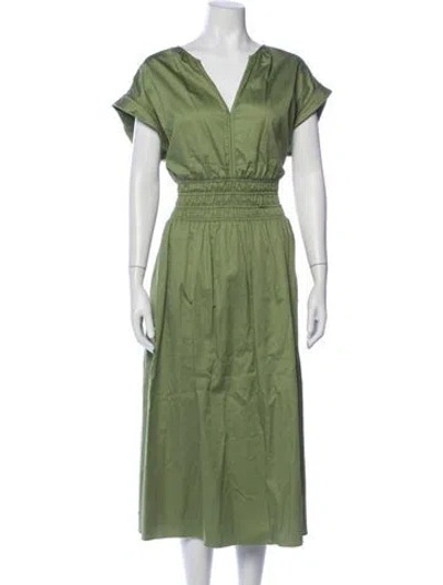 Pre-owned Reiss V-neck Midi Length Dress In Green