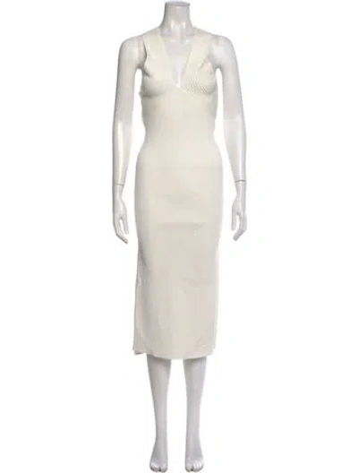 Pre-owned Reiss V-neck Midi Length Dress In Neutral