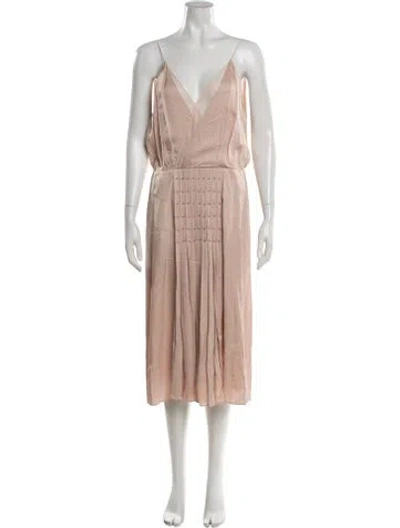 Pre-owned Reiss V-neck Midi Length Dress In Neutral