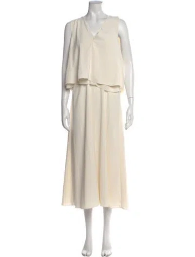 Pre-owned Reiss V-neck Midi Length Dress In Neutral