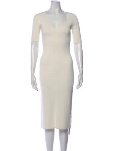 Pre-owned Reiss V-neck Midi Length Dress In Neutral