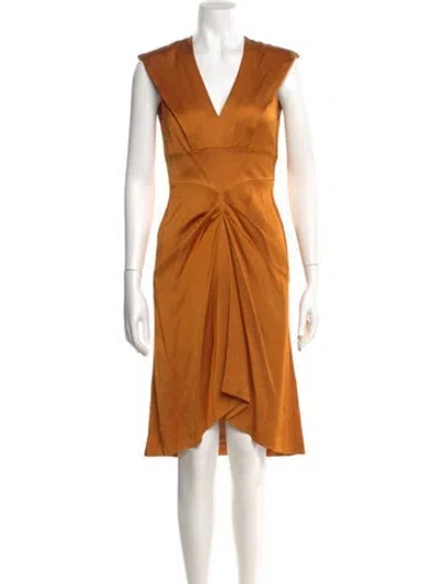 Pre-owned Reiss V-neck Midi Length Dress In Orange