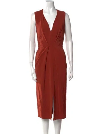 Pre-owned Reiss V-neck Midi Length Dress In Orange