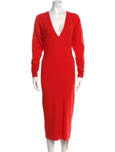 Pre-owned Reiss V-neck Midi Length Dress In Orange