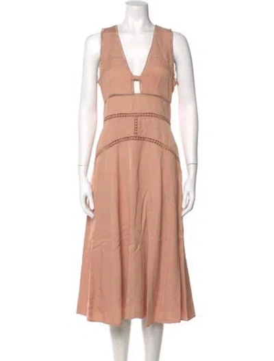 Pre-owned Reiss V-neck Midi Length Dress In Pink