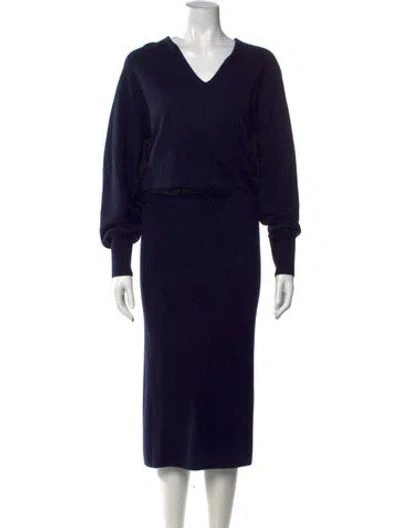 Pre-owned Reiss V-neck Midi Length Dress W/ Tags In Blue
