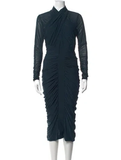 Pre-owned Reiss V-neck Midi Length Dress W/ Tags In Blue/green