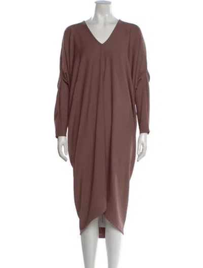 Pre-owned Reiss V-neck Midi Length Dress W/ Tags In Brown