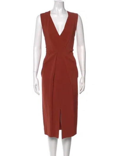 Pre-owned Reiss V-neck Midi Length Dress W/ Tags In Orange