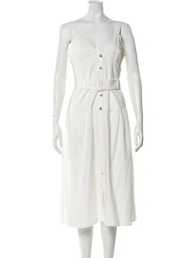 Pre-owned Reiss V-neck Midi Length Dress In White